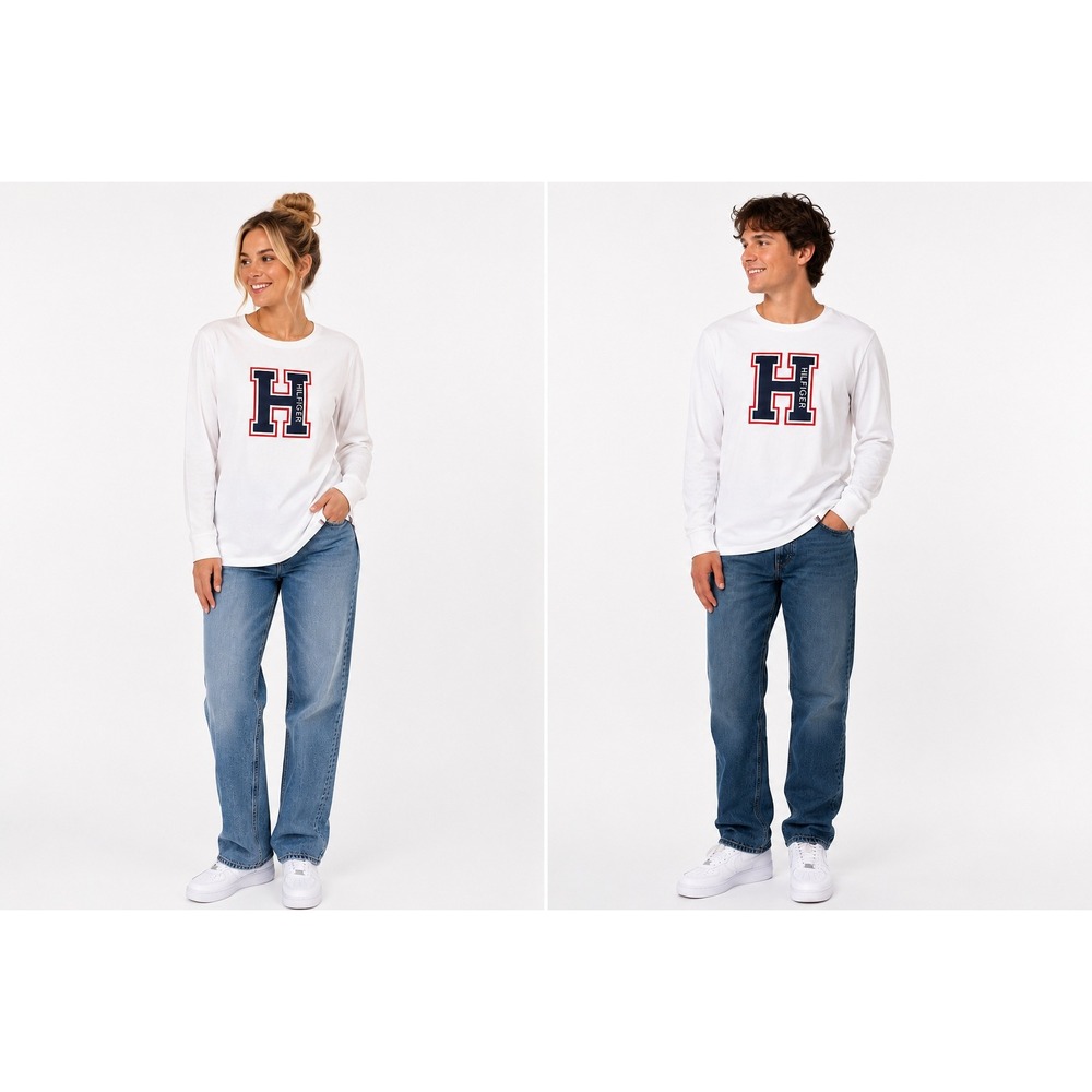 Tommy Hilfiger Sport White Long Sleeve Graphic T-Shirt XXL Varsity H Logo NWT